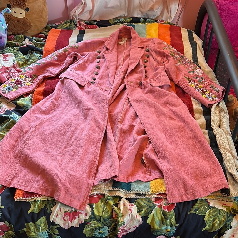 Anthropologie Pink Trench Coat with Textured Finish